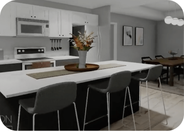 3d rendering of kitchen and dining room